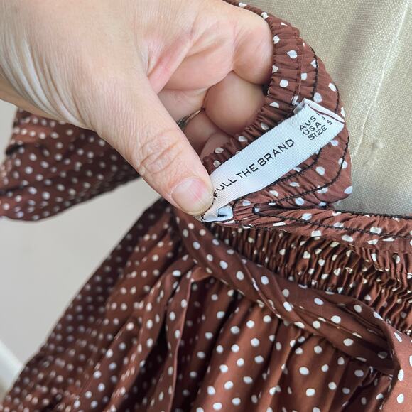 Faithfull the Brand Eryn Mini Dress Brown & White Polka Dot Puff Sleeve Sz 4 - Picture 7 of 12